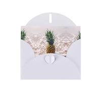 POEZJZW Biglietto di auguri bianco in carta perlata con motivo ananas sulla spiaggia, adatto per feste di compleanno e matrimoni, con busta bianca