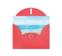 POEZJZW Biglietto di auguri bianco in carta perlata con motivo stella marina sulla spiaggia, adatto per feste di compleanno e matrimoni, con busta rossa