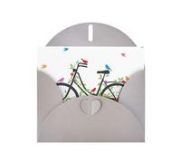 POEZJZW Biglietto di auguri bianco in carta perlata con motivo uccellini e fiori in bicicletta, adatto per feste di compleanno e matrimoni, con busta grigia