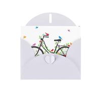 POEZJZW Biglietto di auguri bianco in carta perlata con motivo uccellini e fiori in bicicletta, adatto per feste di compleanno e matrimoni, con busta bianca