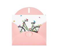 POEZJZW Biglietto di auguri bianco in carta perlata con motivo uccellini e fiori in bicicletta, adatto per feste di compleanno e matrimoni, con busta rosa