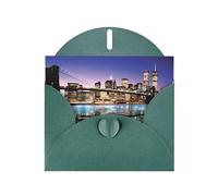 POEZJZW Biglietto di auguri in carta perlata con motivo "Ponte di Brooklyn", vuoto, adatto per feste di compleanno e matrimoni, con busta verde scuro