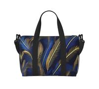 Poezjzw Blu Oro Piuma Viaggio Duffel Bag Tote Carry On Bagagli Impermeabile Weekender Pernottamento Borse Per Pieghevole, nero, Taglia unica