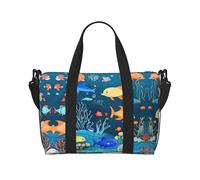 Poezjzw Blu Underwater World Of Fish Viaggio Duffel Bag Tote Carry On Bagagli Resistente all'acqua Weekender Pernottamento Borse Per Pieghevole, nero, Taglia unica