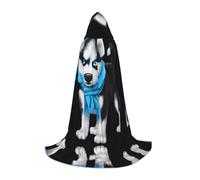 POEZJZW Blue Eyed Dog Pattern Adolescente Mantello con Cappuccio Mantello Donne Uomini Costume di Halloween Costume Costume Cosplay Festa di Natale Vestaglia L