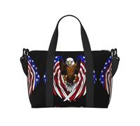 Poezjzw Borsa da viaggio con aquila patriottica della bandiera degli Stati Uniti Tote Carry On Bagagli Resistente all'acqua Weekender Pernottamento Borse Per Pieghevole, nero, Taglia unica