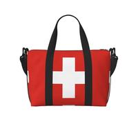 Poezjzw Borsa da viaggio con bandiera svizzera, borsa per il weekend da donna, borsa ospedale, per lavoro e consegna durante la notte, borsa bagagli nera, taglia unica, colore nero, taglia unica, Nero