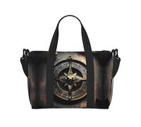 Poezjzw Borsa da viaggio con bussola, design magico, con rune norrene, borsa da viaggio, borsa da viaggio per bagaglio da portare con sé, resistente all'acqua, per weekender durante la notte, nero