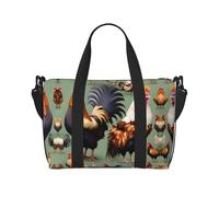 Poezjzw Borsa da viaggio con gallo e pollo Borsa da viaggio Tote Carry On Bagagli Resistente all'acqua Weekender Borse di notte per pieghevole, nero, Taglia unica