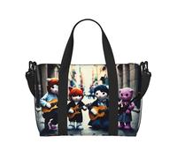 Poezjzw Borsa da viaggio da viaggio con gattino che suona la chitarra, borsa da viaggio per bagaglio da portare con sé, resistente all'acqua, per weekender durante la notte, nero, Taglia unica