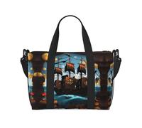 Poezjzw Borsa da viaggio da viaggio con nave pirata del fumetto Tote Carry On Bagagli Resistente all'acqua Weekender Borse di notte per pieghevole, nero, Taglia unica