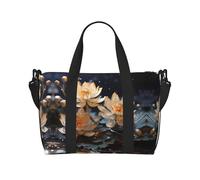 Poezjzw Borsone da viaggio con fiore di loto bianco bohémien, borsa da viaggio per weekender, borse da ospedale per donne borse da ospedale per lavoro e consegna, borsa da viaggio per la notte, nera,