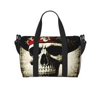 Poezjzw Borsone da viaggio con scheletro con cappello, borsone da viaggio per weekend, borse da ospedale per donne borse da ospedale per lavoro e consegna, borsa per bagagli durante la notte, nera,