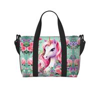 Poezjzw Borsone da viaggio con unicorno rosa Tote Carry On Bagagli Resistente all'acqua Weekender Pernottamento Borse per Pieghevole, nero, Taglia unica
