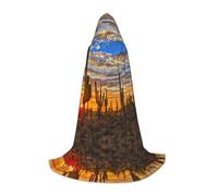 POEZJZW Cactus Tramonto Nel Deserto Modello Uomini Donne Mantello Con Cappuccio Adulto Mantello Con Cappuccio Rinascimento Halloween Strega Costume Mago Mantello L