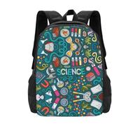 POEZJZW Cartone animato Scienza Tema Modello Casual Spalle Zaino Scuola Borse Donna Giorno E Sport Viaggi Borsa Laptop Bag