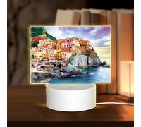 POEZJZW Cinque Terre Scenario Modello Rettangolare Acrilico Night Light Touch Interruttore Accento per Librerie Scrivanie Comodini