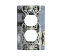 Poezjzw Copertura per interruttore della luce con motivo tigre bianca, copertura per presa duplex, piastra decorativa da parete, dimensioni 11,4 x 7,9 cm