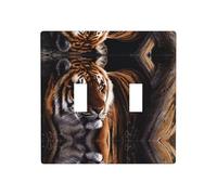 Poezjzw Copertura per interruttore della luce del Bengala con motivo tigre del Bengala, doppia levetta, piastra decorativa da parete, dimensioni standard 11,4 x 11,4 cm