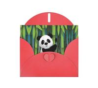 POEZJZW Curious Baby Panda - Biglietto di auguri in carta perlata, vuoto, adatto per feste di compleanno e matrimoni, con busta rossa
