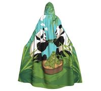 POEZJZW Due simpatici panda unisex a lunghezza intera con cappuccio mantello lungo mantello per costume cosplay Halloween con cappuccio mantello