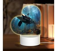 POEZJZW Enorme Killer Whale Modello Cuore Forma Acrilico Luce Notturna con Cavo USB Regolabile 3 Colori per Ristorante Bar Cafe