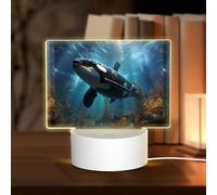 POEZJZW Enorme Killer Whale Modello Rettangolo Acrilico Luce Notturna con Cavo USB Regolabile 3 Colori per Ristorante Bar Cafe