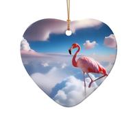 Poezjzw Fenicottero tra le nuvole ornamento natalizio in ceramica a forma di cuore appeso ciondolo regali per le vacanze di Natale, ornamenti per la decorazione della casa