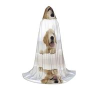 POEZJZW Golden Cute Dog Pattern Adolescente Mantello con Cappuccio Mantello Donne Uomini Costume di Halloween Costume Costume Cosplay Festa di Natale Robe L