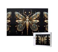 Poezjzw Golden Delicata Libellula Su Sfondo Nero Adulto Classico Puzzle 1000 Pezzi Puzzle In Legno Moderno Decorazione Domestica Intellettuale Gioco 75x50cm