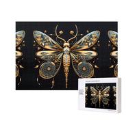 Poezjzw Golden Delicata Libellula Su Sfondo Nero Adulto Classico Puzzle 300 Pezzi Puzzle In Legno Moderno Decorazione Casa Intellettuale Gioco 40 X 28 Cm
