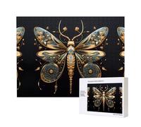 Poezjzw Golden Delicata Libellula Su Sfondo Nero Adulto Classico Puzzle 500 Pezzi Puzzle In Legno Moderno Decorazione Casa Intellettuale Gioco 52 X 38 Cm