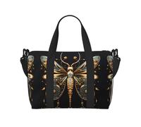 Poezjzw Golden Delicata Libellula Su Sfondo Nero Borsone Da Viaggio Weekender Carry On Tote Bags Per Le Donne Borse Ospedale Per Il Lavoro E La Consegna Borsa Bagagli Durante La Notte, Nero, Taglia
