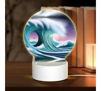POEZJZW Grande Tsunami Modello Rotondo Acrilico Luce Notte con Cavo USB Regolabile 3 Colori per Ristorante Bar Cafe