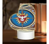 POEZJZW Holy Spirit Christia Modello Cuore Forma Acrilico Luce Notturna con Cavo USB Regolabile 3 Colori per Ristorante Bar Cafe