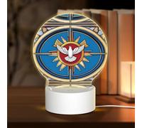 POEZJZW Holy Spirit Christia Pattern Round Acrilico Luce Notte con Cavo USB Regolabile 3 Colori per Ristorante Bar Cafe