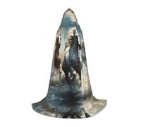 POEZJZW Horses Running Wild In The River Pattern Cappuccio Veste Mantello Lungo Mantello Halloween Cosplay Costume Felpe con cappuccio Mantello Unisex Grande