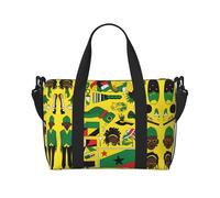 Poezjzw Jamaican Elements Borsone da viaggio Weekender Carry On Tote Bags per donne Borse da ospedale per lavoro e consegna Borsa per bagagli durante la notte, nero, taglia unica, Nero, One Size