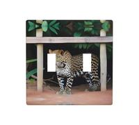 Poezjzw Leopard Under The Si Pattern Decorative Light Switch Plate Covers 2 Gang Wall Plate Double Toggle Switch Cover 4.5 X 4.5 In