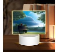 POEZJZW Luce notturna rettangolare in acrilico con motivo fumo e pioggia, con cavo USB, regolabile, 3 colori, per ristorante, bar, caffetteria
