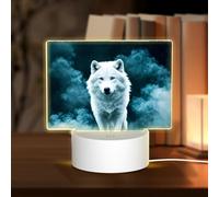 POEZJZW Luce notturna rettangolare in acrilico con motivo lupo con fumo con cavo USB regolabile in 3 colori per ristorante bar caffè