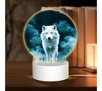 POEZJZW Luce notturna rotonda in acrilico con motivo lupo con fumo con cavo USB regolabile in 3 colori per ristorante bar caffè