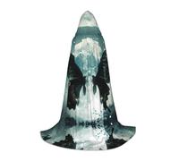 POEZJZW Mantello lungo con cappuccio con motivo a farfalla nera grande mantello lungo mantello per Halloween Cosplay costume con cappuccio mantello unisex piccolo