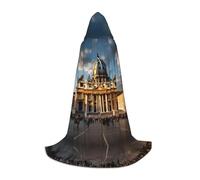 POEZJZW Mantello lungo con cappuccio con motivo basilica di San Pietro, mantello lungo per costume di Halloween e cosplay, mantello unisex, nero, Large