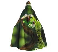 POEZJZW Mantello lungo con cappuccio con motivo camaleonte dagli occhi rossi, mantello lungo per costume cosplay di Halloween, mantello unisex