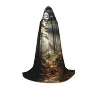 POEZJZW Mantello lungo con cappuccio con motivo chiaro nella foresta mantello lungo per costume cosplay di Halloween con cappuccio mantello unisex piccolo