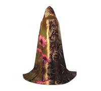 POEZJZW Mantello lungo con cappuccio con motivo floreale gatto che tocca il mantello lungo per Halloween Cosplay costume con cappuccio mantello unisex grande