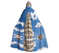POEZJZW Mantello lungo con cappuccio con motivo Torre di Pisa, mantello lungo per Halloween, cosplay, costume con cappuccio, mantello unisex