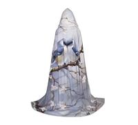 POEZJZW Mantello lungo con cappuccio con motivo uccello di fronte all'altro, mantello lungo per Halloween e cosplay, mantello unisex medio