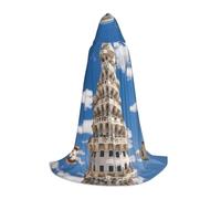 POEZJZW Mantello lungo con cappuccio modello Torre di Pisa pendente mantello lungo mantello costume cosplay Halloween con cappuccio mantello unisex grande